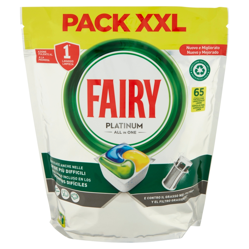 Fairy Pastiglie Lavastoviglie Platinum, Detersivo Piatti Limone, 65 Capsule 969 g